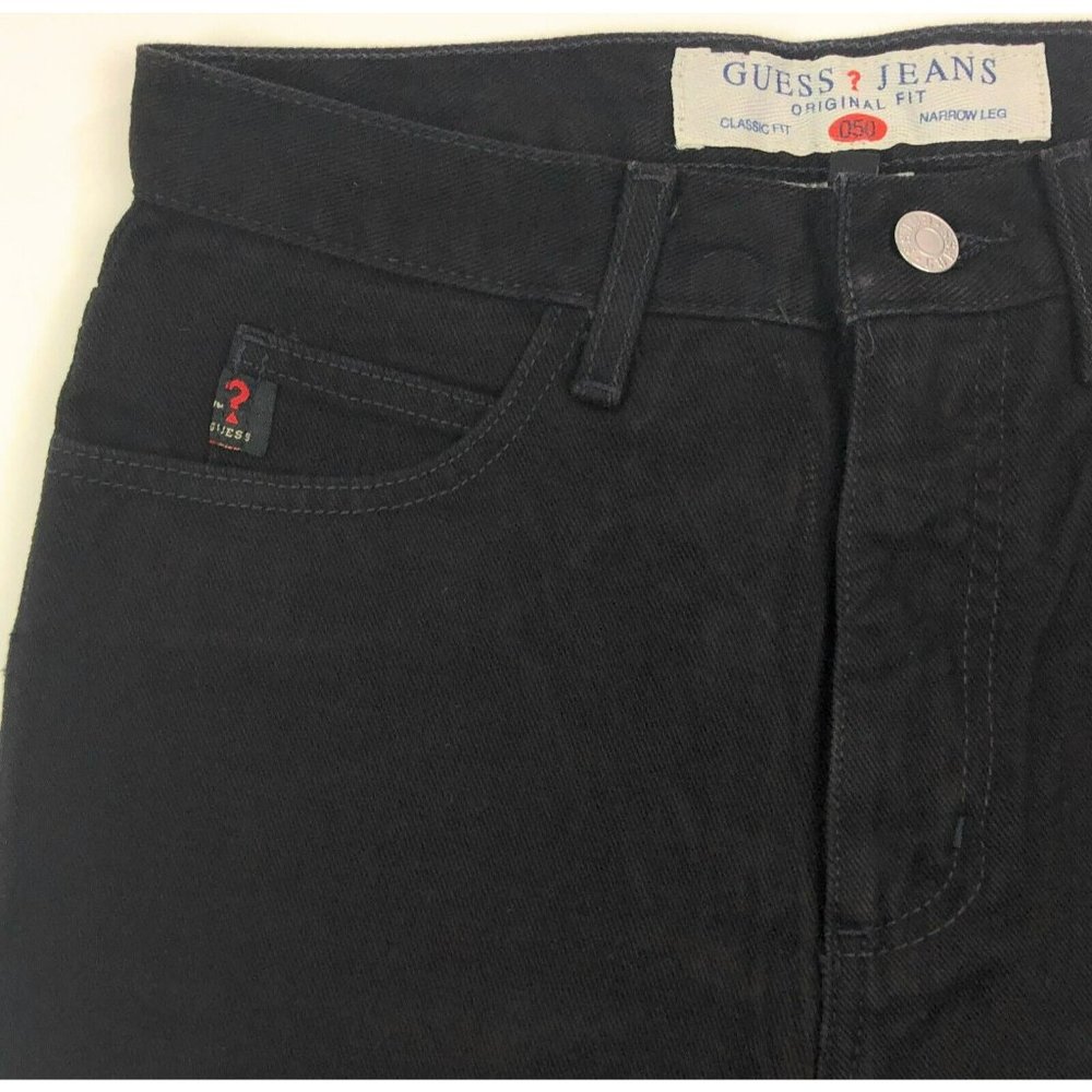 Guess 050 Original Women 24 Short Classic Fit VTG High Waist 90s Black Mom Jeans - Picture 5 of 11